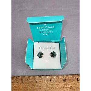 Origami Owl Blue Round Crystal Stud Earrings Butterfly Back ER3046